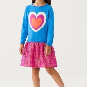 Hatley Sparkle Heart Sweater & Pink Sequin Dress Girls Size 10